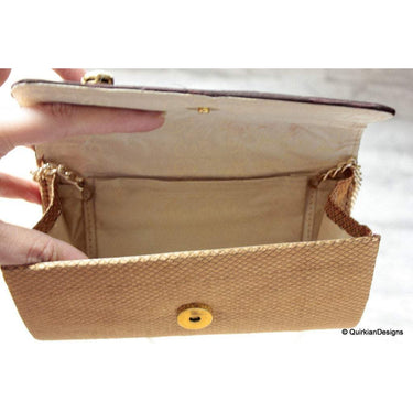 Wedding Party Clutch, Hard Body Purse, Brown And Copper Bronze Fabric Purse